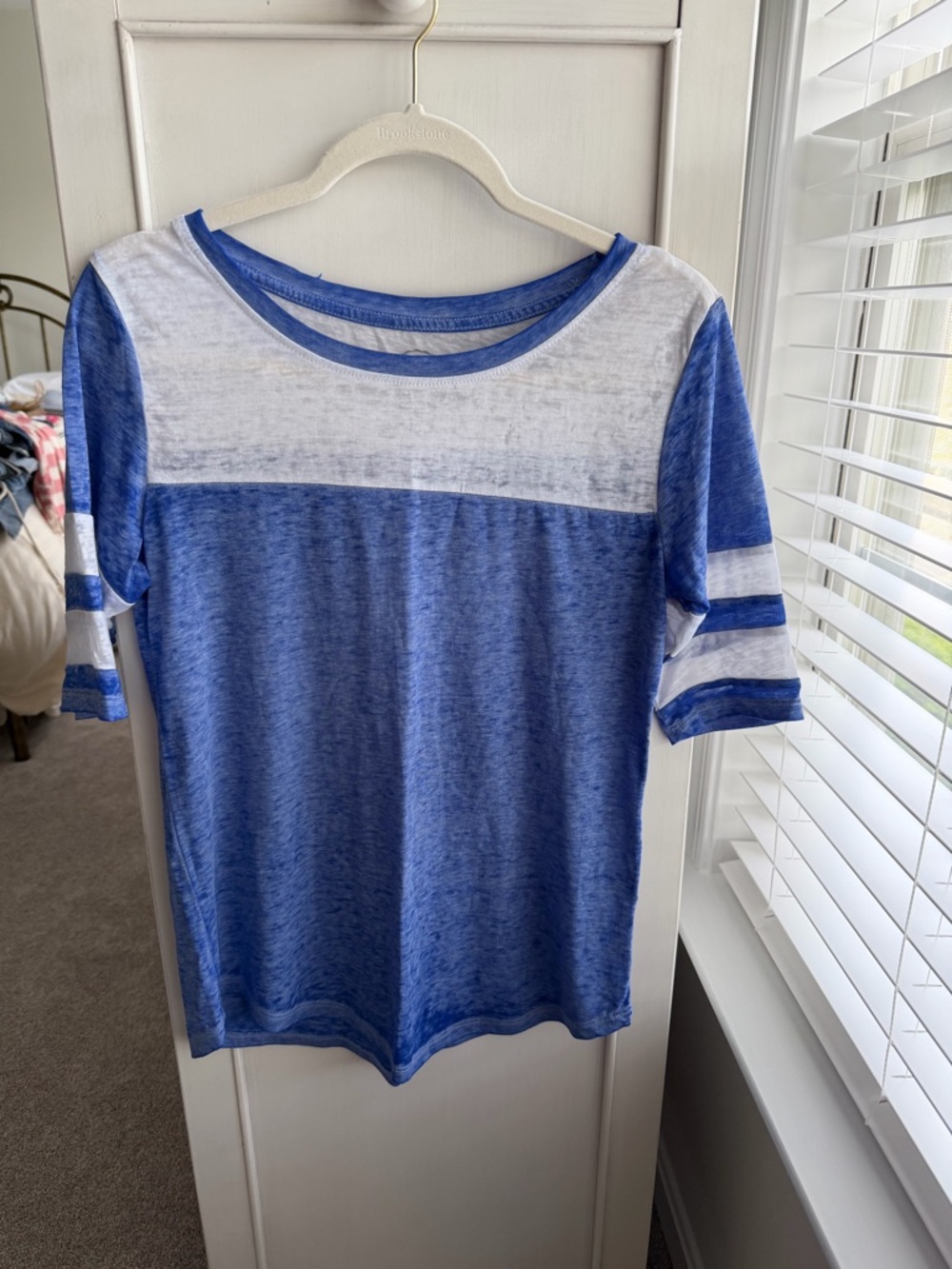 SO Blue and White Colorblock Raglan Sleeve Jersey Top